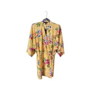 Forever21 Womens Yellow Floral Robe Jacket Size Large
